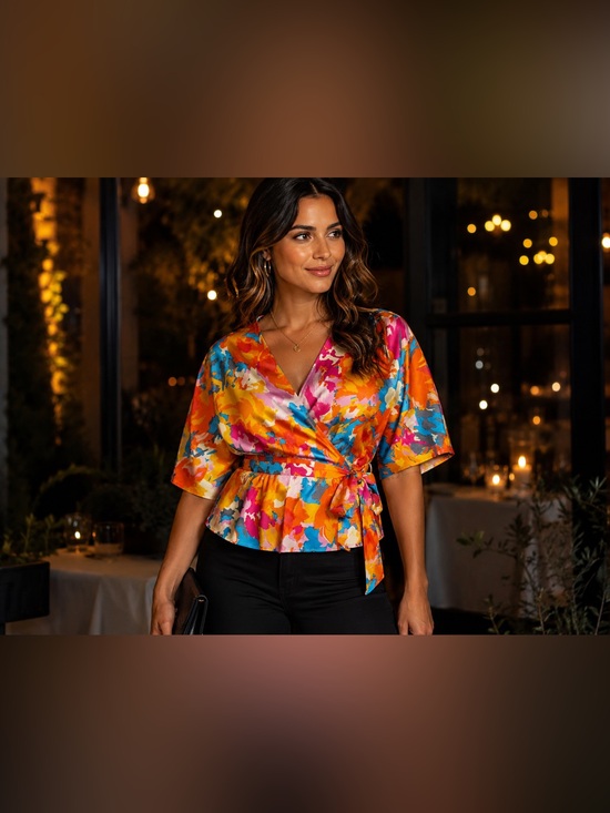 Marc New York Andrew Marc Tops - MARC NEW YORK By Andrew Marc Satin Floral Wrap Blouse EUC